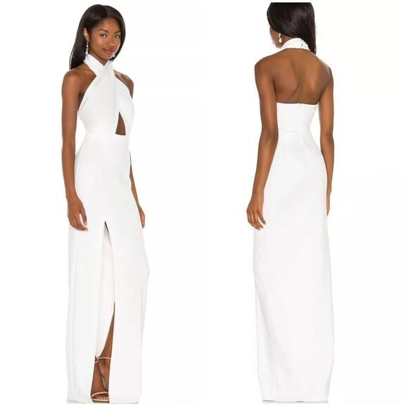Amanda Uprichard Dress Womens Large Maxi Zahara Gown Cut Out Halter Twist White - Picture 2 of 9